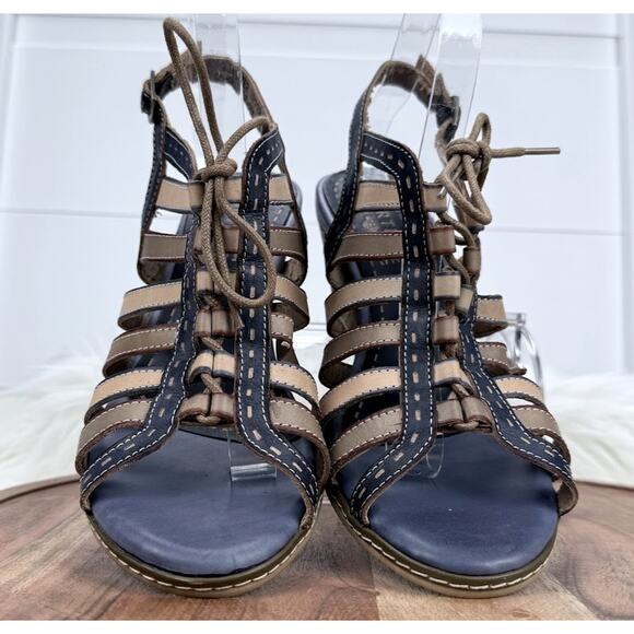 Spring Step L'Artiste Shoes Womens Size 10 Blue Wedge Sandals Leather Comfort - Picture 5 of 15